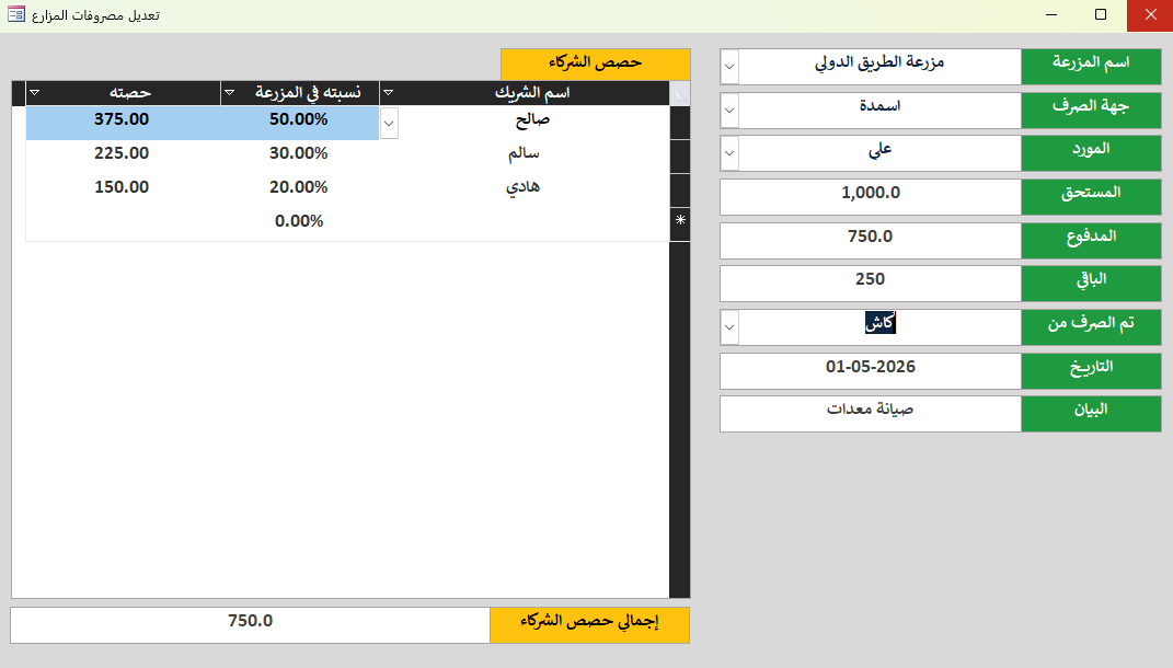 مصروفات المزارع